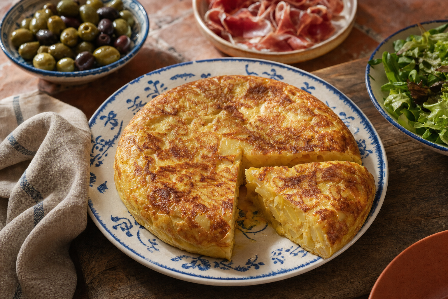 Tortilla de patatas — Spanische Kartoffel-Tortilla: saftig, goldbraun und warm wie kalt ein Genuss