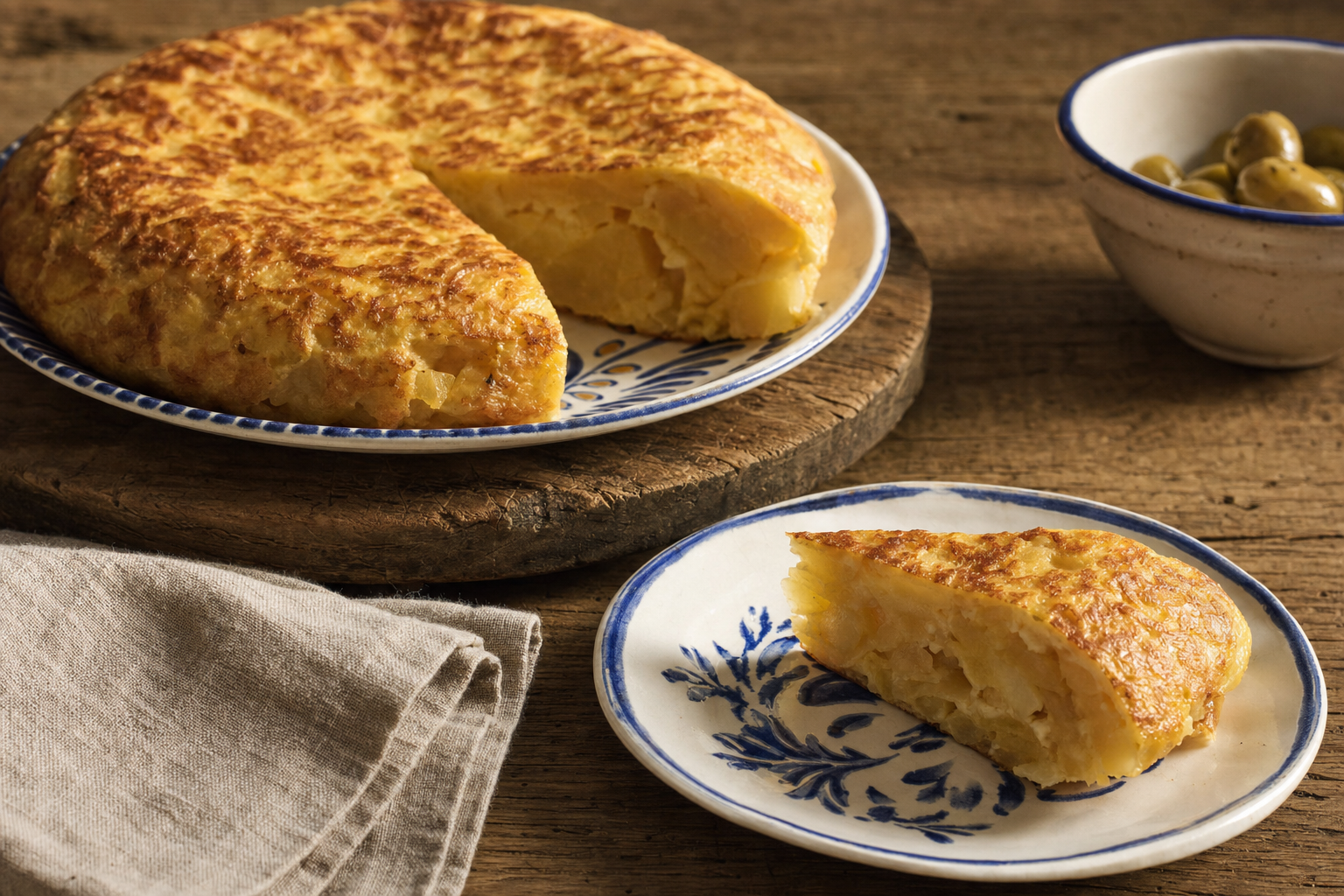 Tortilla Española — Kartoffeln, Zwiebeln und Eier, sanft in Olivenöl gegart – dick, saftig, golden