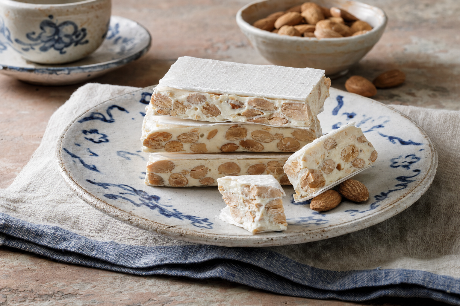 Turrón de Alicante — Harter weißer Nougat mit gerösteten Mandeln, Honig und Vanille, zwischen zwei Oblaten